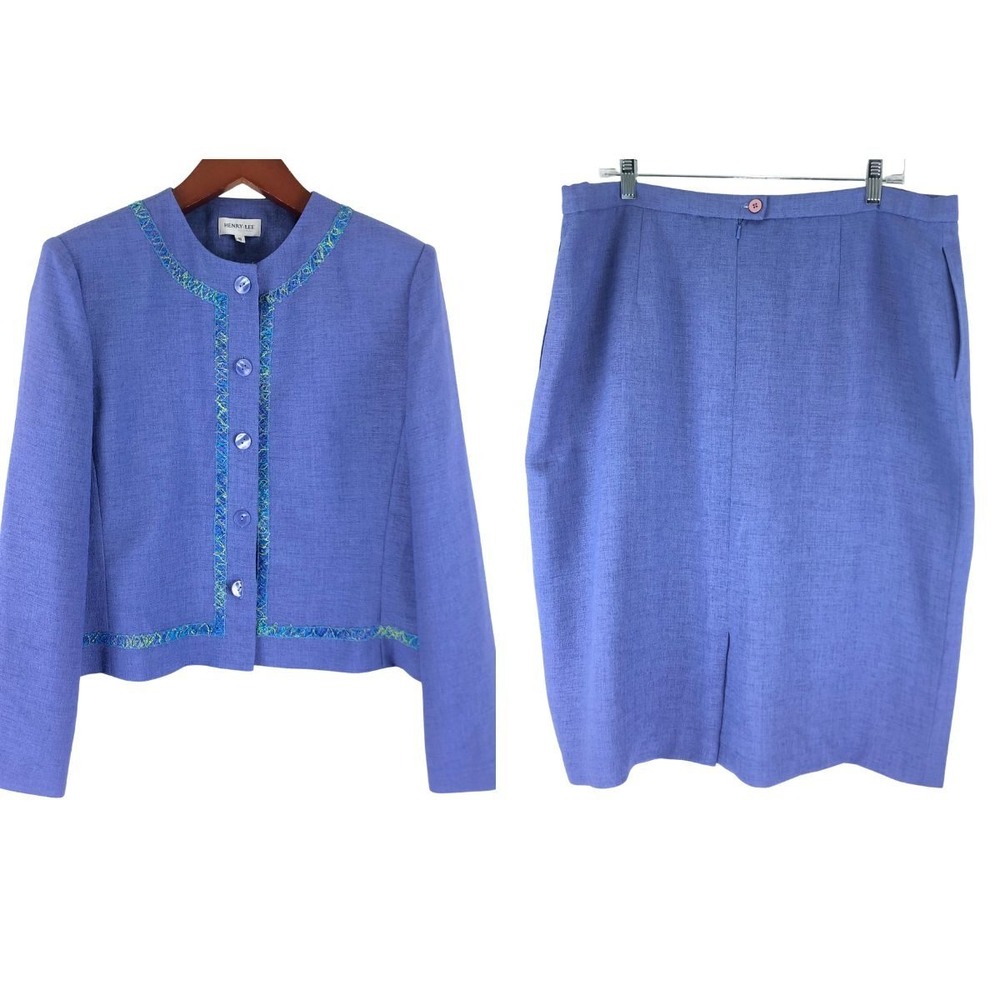 Elegant Executive Henry Lee Periwinkle Blue 2-pc Skirt Suit Set Textured Plus 18